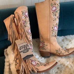 Junk  Gypsy by Lane.   Brand new . Floral Embroidered Fringe Heeled Boots